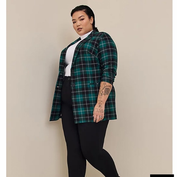 Torrid lightweight ponte knit longline plaid blazer jacket plus size 2X NWT - Picture 2 of 16